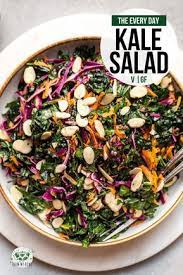 Everyday Kale Salad Recipe Wholesome Tasty From My Bowl Recipe Vegan Salad Recipes Kale Salad Recipes Whole Food Recipes