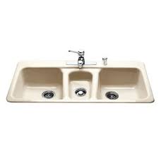 Kohler 3 bowl kitchen sink. Miseno Mci97 4tm 22 Biscuit 43 4 Hole Cast Iron Triple Basin Kitchen Sink For Drop In Installations With 40 20 40 Split And Sound Dampening Technology Faucet Com