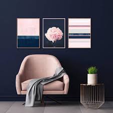 Navy Blush And Copper Pink Living Room Living Room Art Home Decor Bedroom
