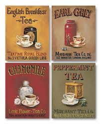 Tea Time Vintage Tea Signs Earl Grey English Breakfast Chamomile And Peppermint Four Brown 8x10 Inch Framed Fine Art Prints Read Vintage Tea Tea Time Tea
