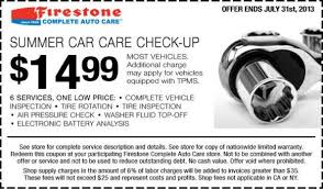 14 99 Firestone Summer Car Care Check Up Coupon For July 2013 Car Care Printable Coupons Vehicle Inspection
