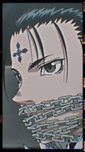 Chrollo's 1999 anime adaptation design. Chrollo S Few Strands Of Hair N Chains Around His Mouth Ahh Anime Wallpaper Anime Characters Hunter X Hunter