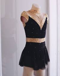 Black Figure Skating Dress With Gold Trim In 2020 Figure Skating Dresses Skating Dresses Competition Skating Dress