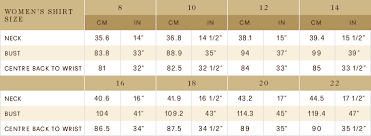 Womens Apparel Size Chart