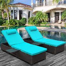 Be free to buy cheap discount wicker lounge chair pool chaise lounge outdoor chaise lounge here. Amazon Com Outdoor Pe Wicker Chaise Lounge 2 Piece Patio Black Rattan Reclining Chair Furniture Set Beach Pool Adjustable Backrest Recliners With Turquoise Cushions Kitchen Dining