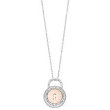 Unlock your potential and the world's doors will open for you. Two Tone Sterling Silver Lab Created White Sapphire Lock Pendant Necklace