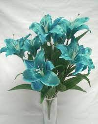 Turquoise artificial flowers for sale. Turquoise Large Tiger Lily 9 Silk Flowers Bush Bouquet Artificial 8 85 Turquoise Wedding Flowers Wedding Flowers Turquoise Flowers