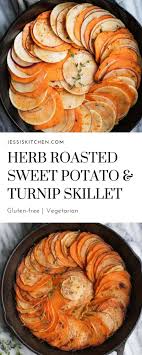 Herb Roasted Sweet Potato And Turnip Skillet Jessi S Kitchen Recipe Turnip Recipes Roasted Sweet Potatoes Roasted Turnips