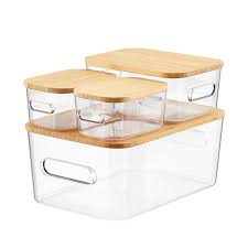 Creative glass transparent measuring mug with bamboo lid cooking tools container measuring cup kitchen liquid bakeware drinkware. Smart Store Clear Compact Plastic Bins 4 Pack With Bamboo Lids The Container Store