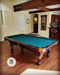 Finished Installing This 8 Foot Abc Pool Table Dark Green Worsted Wool Cloth Restretched For The Second Time Bil Man Cave Home Bar Man Cave Man Cave Posters