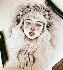They found beauty in renaissance painting, ancient greek sculpture and east asian art and design, especially japanese. Summertime Sadness Traditionalart Pencildrawing Pencilillustration Illustration Aesthetic Portrait Daisycrown Realistic Drawings Art Art Sketches