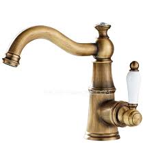 One handle controls hot water, and the other controls cold. Single Hole Antique Brass Porcelain Handle Bathroom Faucets