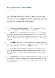 Alat (tools) lean banyak berpengaruh dalam melancarkan proses produksi dan menjadikannya seefektif dan se efisien mungkin. Doc Prinsip Prinsip Lean Manufacturing By Prizma On Ojak Kumbang Academia Edu