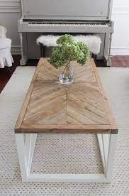 The bottom shelf of a coffee table can be simpler than the display on the top of the table. Modern Farmhouse Herringbone Coffee Table Shades Of Blue Interiors Coffee Table Farmhouse Coffee Table Design Herringbone Coffee Table