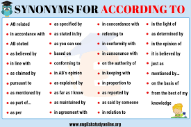According To Synonym List Of 35 Popular Synonyms For According To English Study Online Essay Writing Skills Writing Words Learn English Words