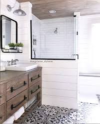 Rustic Modern Farmhouse Vanity Farmhouse Bathroom Cement Tiles Shiplap Subway Tile Barn Lights Farmhouse Vanity Bathroom Design Farmhouse Bathroom
