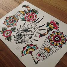 Tattoo Flash Sheet Water Colour And Ink By Chris Jones Melbourne Australia Tattoo Flash Sheet Flash Tattoo Zentangle Designs