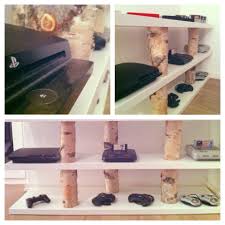 Tv Rack Lowboard Made From Ikea Kallax Boards And Birch Trunks Tv Regal Regal Birkenstamm Deko