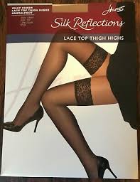 Hanes Silk Reflections Lace Top Thigh High Jet Black