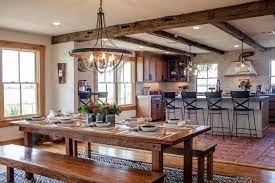 Стол из слэбов с эпоксидной смолой. Rustic Dining Table And Bench Seating Creates Design Focal Point In Dining Room Hgtv