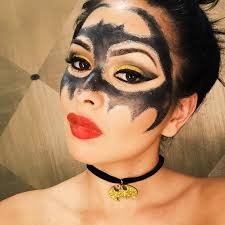 Halloween, makeup, batman, bat women, creative, black and yellow smokey  eye, makeup mask. Costume