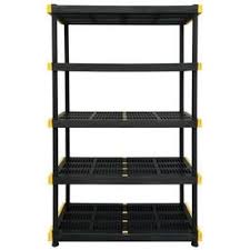 Black And Yellow Totes Lowes Commander 20 In D X 48 In W X 72 In H 5 Tier Plastic Freestanding Shelving Unit Lowes Com Freestanding Shelving Units Shelving Unit Plastic Shelves
