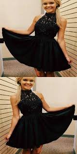 Beautiful Two Pieces Lace Spaghetti Straps Neckline Ball Gown Homecoming Dresses Custo Black Homecoming Dress High Neck Prom Dress High Neck Homecoming Dresses