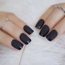 Photos of matte french nails are now available on our website. 24pcs Dark Matte French Nails Full Frame Dark False Nail Tips Full Cover Frosted Designed Fake Nails Sheet L5041