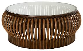 Bamboo and glass coffee table. Honey Comb Rattan Coffee Table With Glass Top Diameter 45 Tropical Coffee Tables By Kouboo Houzz