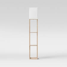 Casatoca floor lamp with shelves, standing reading lamp, display shelves floor lamp, simple modern floor light, linen lampshade, metal leg, for living room, bedroom, dormitory or office, rustic brown. Floor Lamps Standing Lamps Target