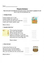 Rhyme Scheme Practice Esl Worksheet By Mrsrubinrhs