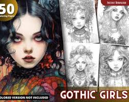 Spooky Girls Coloring Pages, Grayscale Coloring Pages, Halloween Coloring  Book, Printable PDF, Digital Download