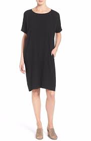 398 Eileen Fisher Black Short Sleeve Silk Georgette Crepe Dress Xs 0 2 Nwt E437 Shift Dress Dresses Round Neck Dresses