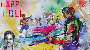 happy holi festival drawing holi scene draw with