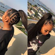 Side twists into curly pony. Pin By Lauganaia Gabriel On Salon Hair Ponytail Styles Hair Styles Braided Ponytail Hairstyles