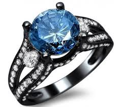 Black Gold Blue Diamond Engagement Ring Blue Diamond Engagement Ring Black Gold Engagement Rings Round Diamond Engagement Rings