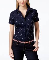 Black And White Polka Dot Short Sleeve Shirt Tommy Hilfiger Polka Dot Short Sleeve Shirt Tops Women Macy S Top Shirt Women Womens Tops Tommy Hilfiger Shorts