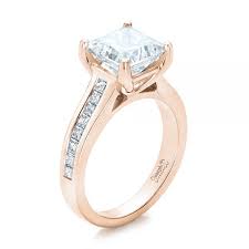 Whether set in a similarly modern and geometric setting or contrasted with a curving, vintage style setting, princess cut diamonds are chic, modern and memorable. 18k Rose Gold Custom Channel Set Princess Cut Diamond Engagement Ring 101107 Seattle Bellevue Joseph Jewelry