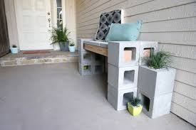 Diy outdoor bench from cinder blocks. Trendy Front Porch Diy Makeover Featuring A Cinder Block Bench