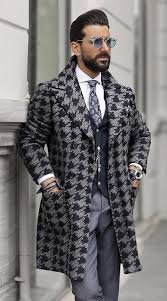 Black And White Houndstooth Suit Winter Business Combo Inspiration With A Gray Black Large Houndstooth Overcoat Black Waistcoat White Button Up Sh Mens Winter Fashion Classy Suits Mens Outfits