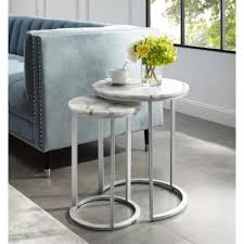 Inspired Home Marley Silver End Table With Natural Marble Top Nesting End Tables Nesting Tables Modern Side Table