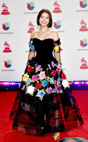 Angela Aguilar From Latin Grammy Awards 2018 Red Carpet Fashion Mexican Dresses Floral Homecoming Dresses Traditional Mexican Dress