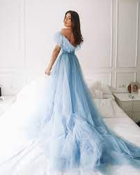 Something Blue 24 Blue Wedding Gowns For Your Happy Wedding In 2021 Whimsical Dress Ruffle Prom Dress Blue Wedding Gowns