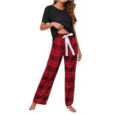 Women's Plaid Two Piece Pajamas Stylish Long Sleeve Pullover Tops with Long  Pants Sleepwear Cute Soft Lounge Sets Sweatsuits - Walmart.com