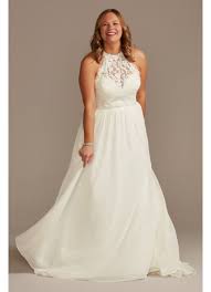 David's bridal doesn't rent bridesmaid dresses either. High Neck Illusion Chiffon Tall Plus Wedding Dress David S Bridal