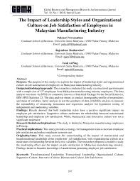 Manufacturing industry in malaysia 2018. Pdf The Impact Of Leadership Styles And Organizational Culture On Job Satisfaction Of Employees In Malaysian Manufacturing Industry Gbmr Journal Academia Edu