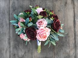 Wedding registry, honeymoon fund, cash fund Burgundy Dusty Pink Silk Bridal Bouquets With Eucalyptus Greenery Large Rose Eucalyptus Thebridesbouquet Com