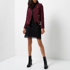 River Island Burgundy Suede Biker Jacket Lyst