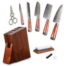 It has a beautiful design that makes it both useful and decorative at the same time. Yarenh Damascus Chef Knife Sets 8 Piece Professional Knife Block Set Japanese High Carbon Steel Sharp Kitchen Knives Set Natural Pakkawood Handle Gift Box Packaging Buy Online In