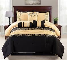 Queen new york™ sicily queen comforter set in pearl and j. 7 Piece Gold Black Cotton Touch Oversized Embroidered Comforter Set Full Size Walmart Com Walmart Com